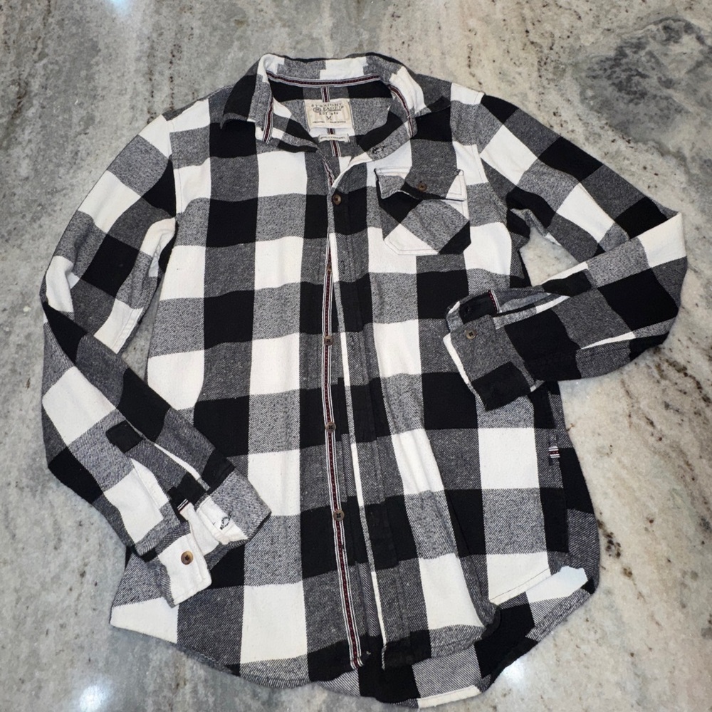 Straight‎ Faded Mens Medium Flannel Checkered Shirt Button Down Long Sleeve